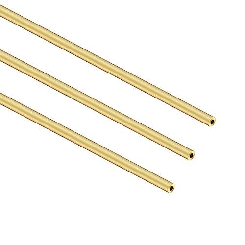 Image of iMeistek Brass Round Tube, 300mm Length 4mm OD 1mm Wall Thickness, Metal Seamless Straight Pipe Tubing for DIY Crafts (3Pcs)