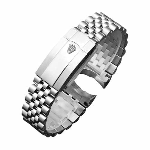 Image of ROUHO Solid Stainless Steel Watch Band – Replacement Watch Bracelet with Deployment Clasp for Rolex Datejust 36mm & 41mm-Silver 20mm
