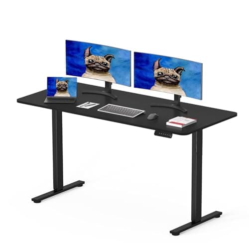 Image of SANODESK 120 x 60cm Electric Standing Desk ONE PIECE DESKTOP Height Adjustable Desk Sit Stand Desk Office Desk with Cable Management Tray and Memory Smart Pannel for Work (Black Frame+Black Desktop)