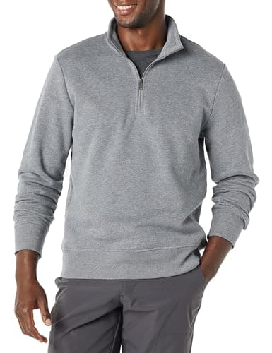 Image of Amazon Essentials Men's Regular Fit Long-Sleeve Quarter-Zip Casual Smart Pullover Fleece Sweatshirt, Medium Grey Heather, XXL