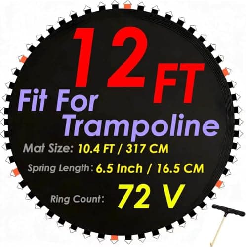 Image of Trampoline Replacement Jumping Mat with V-Rings, 12ft Trampoline Bounce Safely Mat,12ft 72 buckles (Black 72V-Rings)
