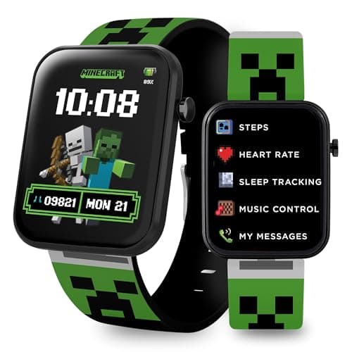 Image of Accutime Minecraft Kids Green Printed Strap Smart Watch MIN4363ARG