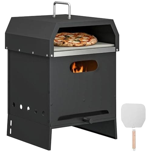 Image of Outsunny 3 in 1 Outdoor Pizza Oven, Portable Wood Fired Pizza Maker with Handles, Stone and Peel, Charcoal BBQ Grill for Garden, Party, Camping, Picnic