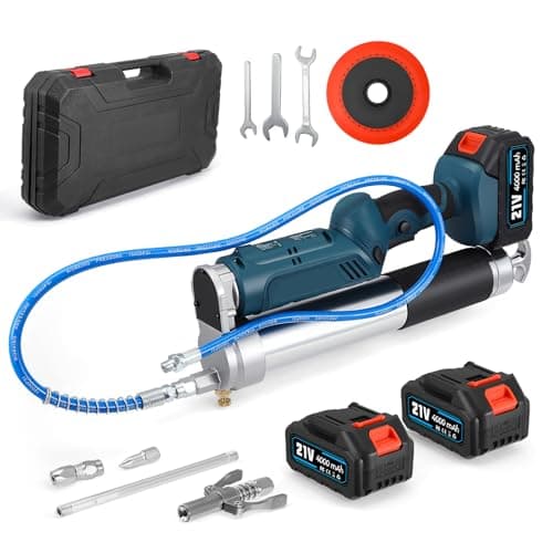 Image of Ovshnrr Battery Grease Gun, 12000 PSI Electric Grease Gun Kit with 2 x 4.0Ah Batteries and Charger, 5.3 oz/min, 600ml Cordless Grease Gun with LED Light & 100cm Hose for Automotive, Truck, Farm