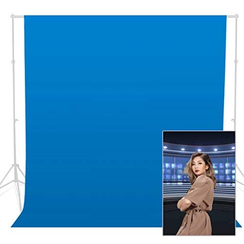 Image of Blue Screen Photography Backdrop Background 3X3M, 100% Cotton Muslin Blue Chromakey Backdrop Photo Background for Photo Studio, Photo Portrait and TV