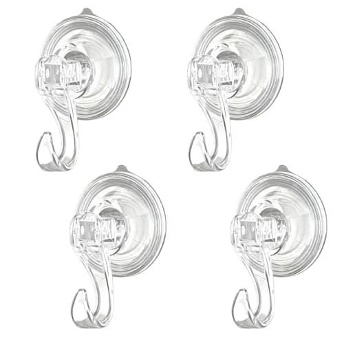 Image of CEEGEWW 4 Pcs Suction Hooks,7.5cm Heavy Duty Strong Sucker Hooks,Transparent Plastic Suction Cup Hooks,for Shower Kitchen Window Front Door Hanging Towel Caps Bags Coats(Clear)