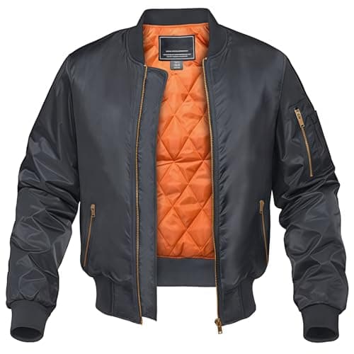 Image of KEFITEVD Bomber Jackets for Men Winter Warm Military Work Coats Multi Pockets Windproof Flight Jacket,Dark Grey,M