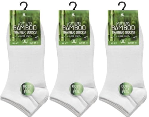 Image of OnlyBee 3 Pairs of Womens Healthy Bamboo Trainer Liners Ankle Socks UK Size 4-7 White or Black Jogging Running Sports (UK, Numeric, 4, 7, Regular, Regular, White)
