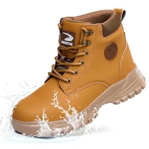 Image of Safety Boots Mens Womens Waterproof Steel Toe Cap Boots Lightweight Safety Trainers Non-Slip Work Shoes Comfortable Protective Shoes Brown, UK 6