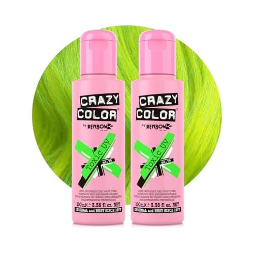 Image of Crazy Color Vibrant Toxic UV Semi-Permanent Duo Hair Dye. Highly Pigmented Neon Green Conditioning & Oil Nourishing Vegan Formula | No Bleach or Ammonia | 200ml