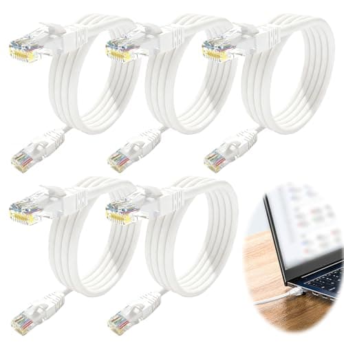 Image of Lueden 5 Pack 1M CAT 6a Ethernet Cable 10Gbps Gigabit LAN Patch Cables High Speed UTP RJ45 Cables Cat 6 Network Cable WiFi Broadband Cord for Router TV, White