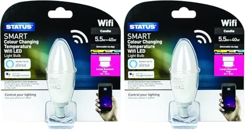 Image of Status LED Bayonet Cap (Colour Changing Temperature) - 5.5watt (40watt) 407 Lumens - Candle - PA - Pearl - Dimmable via App - Smart WiFi - 40SSLCCCTBCB18 (Pack of 2)
