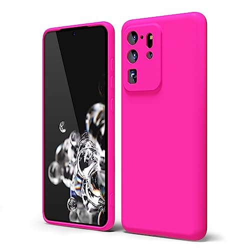 Image of oakxco for Samsung Galaxy S20 Ultra Phone Case Liquid Silicone, Fluorescent Bright Solid Color, Cute Thin Slim Soft Rubber TPU Plain Smooth Gel Matte Protective Cover for Women Girl, Fuchsia Hot Pink