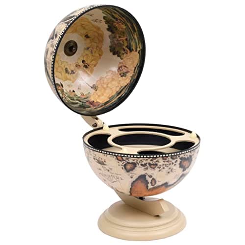 Image of vidaXL Tabletop Globe Bar with Wine Stand - Storage and Decorative Eucalyptus Wood Globe in White - Ideal for Living Room, Dining Room, or Kitchen