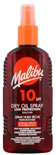 Image of Malibu Sun SPF 10 Non-Greasy Dry Oil Spray for Tanning, Tan Enhancing & Moisturising Body Oil Mist, Water Resistant, 200ml
