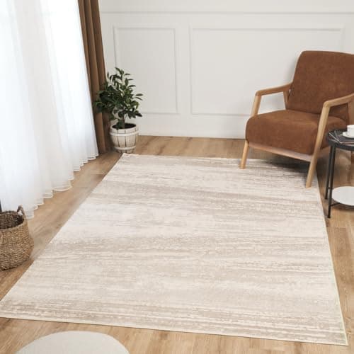 Image of Ruglenza Extra Large Area Rug 200x290 cm Cream & Beige – Soft Pile Modern Carpet for Living Room & Bedroom, Easy Clean, Synthetic Fibre Floor Rug