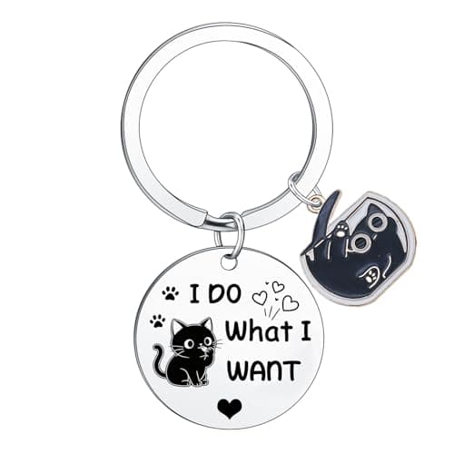 Image of BESPMOSP Funny Cat Keyring Gifts for Women Black Cats Keyring for Cat Lovers Dad Mum Owner Gift Christmas Birthday Halloween Basket Stuff Cute Cats Stuff