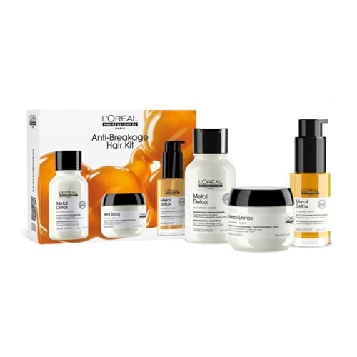 Image of L’Oréal Professionnel Metal Detox Shampoo, Hair Mask & Hair Oil Discovery Gift Set, Prevent Damage and Colour Fade from Hard Water, Clarifying shampoo, Hair Treatment, Shine, 100ml, 75ml & 30ml