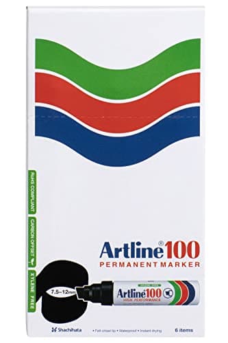 Image of Artline EK-100 7.5-12mm Giant Chisel Tip Permanent Marker - Black Marker Pens [Pack of 6] for drawing, painting, and industrial use