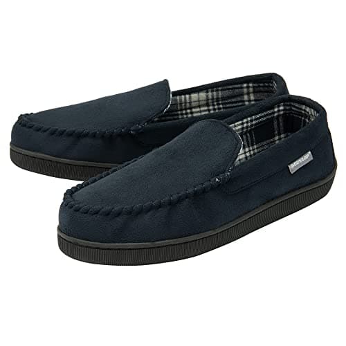 Image of Dunlop Mens Faux Suede Moccasin Slippers - Navy - UK 10