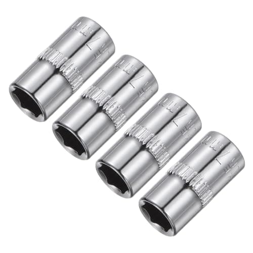 Image of Sourcingmap 4 Pcs 1/4-Inch Drive 7mm 6-Point Shallow Socket, Metric, Steel with Chrome Plated