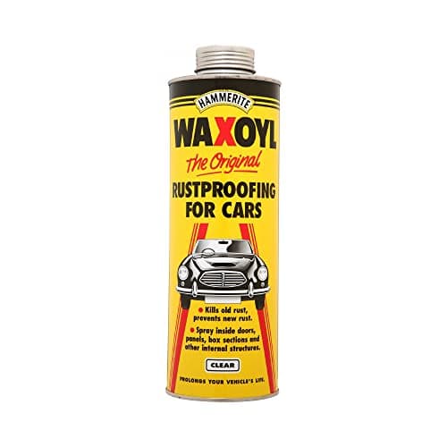 Image of Hammerite Waxoyl Car Underseal and Rust Protection. The Original Rustproofing for Cars, Rust Inhibitor and Rust Converter for Classic Car Care. Waxoyl Clear 1Ltr Schutz Can