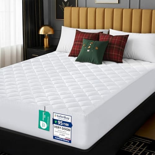Image of Utopia Bedding Quilted Mattress Topper Superking Bed, Mattress Protector, Cover Quilted Pad Soft Breathable, Deep Fitted Elastic, Super King 180 x 200 + 38 cm, White