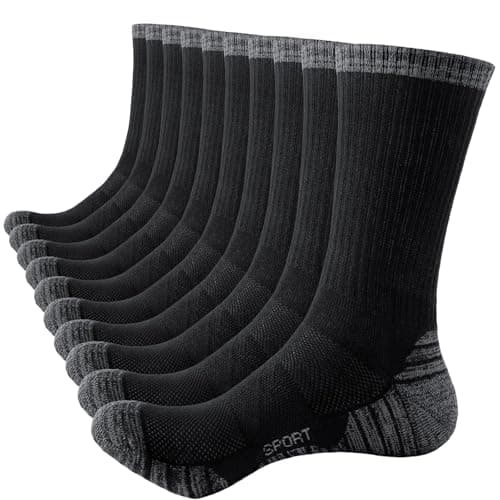 Image of SockWaddles Mens Socks, Cushioned Sport Socks Anti Blister Wicking Breathable Cotton Socks, Unisex Crew Padded Athletic Socks for Walking Hiking Work Running Trainer Gym Outdoor 5 Pairs Black 6-8