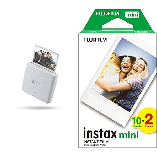 Image of instax LINK Wide portable smartphone instant photo printer, WIDE film format, Mocha Gray & Fujifilm mini instant film White Border, 20 shot Pack, suitable for all mini cameras and printers