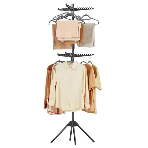 Image of SONGMICS Clothes Airer, Stand Dryer, 6 Rotating Arms for Hangers, 4 Legs, Foldable Indoor Stainless Steel Clothes and Socks, 191 cm High, Black LLR514B01