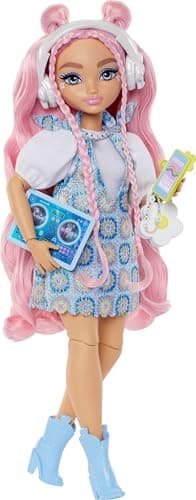 Image of Barbie Dream Besties Doll and Accessories, Daisy Jean Posable Fashion Doll with Removable Fashions & Wavy Pink Hair, 9 DJ & Music Themed Pieces, JDD74