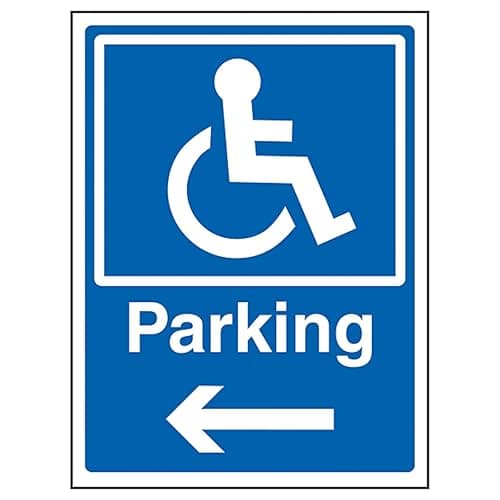 Image of V Safety Disabled Parking Arrow Left 150 x 200 mm - Blue Rigid Plastic Safety Sign