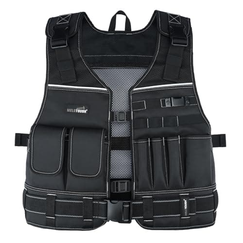Image of MELOTOUGH - Men's Tool Vest with Belt, Adjustable Multi-Pocket Vest with Reflective Strips for Electrician, Construction, Carpenter, HVAC (Black)