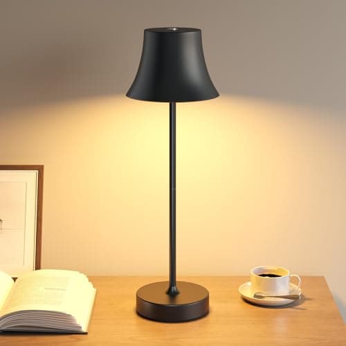 Image of UPXNBOR Rechargeable Table Lamp, Cordless Battery Operated Touch USB Table Lamp, 3-Level Dimmable Brightness, IP54 Waterproof, Full Metal Housing, Dual Battery Power, Black