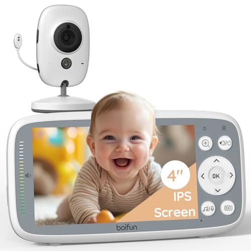 Image of 2026 Upgraded Boifun Baby Monitor with Camera and Night Vision, No WiFi, 4-inch Crystal Clear IPS Screen, 2-Way Talk, Temperature & Sound Alerts, 3x Zoom, Lullaby, Feeding Reminder,LED Sound Indicator