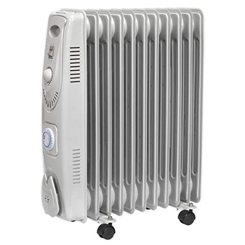 Image of Sealey RD2500T Oil Filled Radiator, 2500W/230V, 11 Element with Timer, White