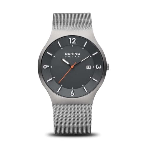 Image of BERING Solar Movement Men's Watch - Solar Collection with Stainless Steel and Sapphire Crystal 14440-077 Bracelet Watches , Grey/Silver, 40