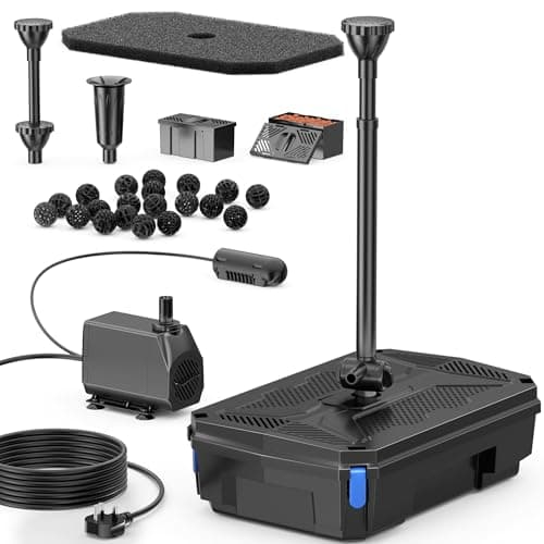Image of Biling Pond Filter Pump with UV Clarifier Light 2500L/H All-in-One Pond Fountain with 3 Nozzles Water Flow Valve for Garden Ponds Water Feature 600-4000 litres, for Fish Care and Algae Control