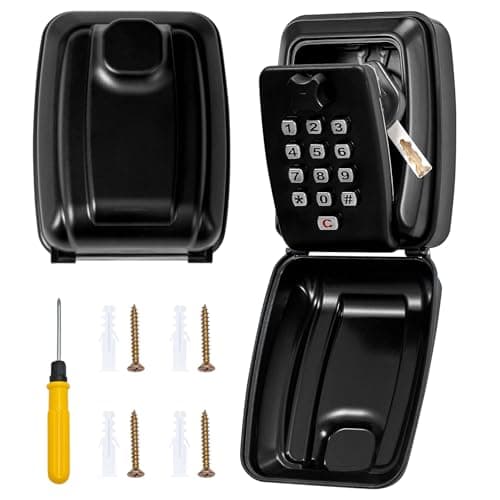 Image of CROWNSHOP Key Cabinets Box Wall Mounted Key Lock Outdoor Waterproof 12 Digit Combination Lock Large Capacity for Home (Black)