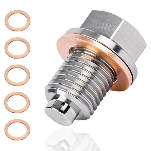 Image of Magnetic Oil Drain Plug, Stainless Steel Sump Drain Nut Bolt, Magnetic Oil Drain Plug with 5 Copper Crush Washer,Oil Drain Plug Universal for Most Cars Motorcycle (M14 x 1.5)