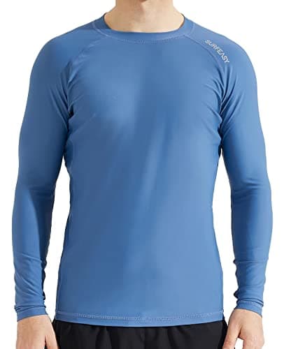 Image of SURFEASY Men's Rash Vest Swim Shirts, Quick Drying Rash Guard Swimming Surfing Rash Tops Shirts T-Shirt Long Sleeve(Grey Blue,S)