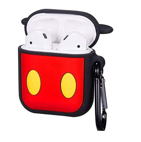 Image of Mickey Mouse Soft Rubber Silicone Apple Air pods Case Cover Skin Protector with clip hook keyring for 1st 2nd generation pod. Shock Proof Protective replacement for wireless charging headphones