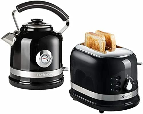 Image of Ariete ARPK31 Moderna Cordless Kettle and 2 Slice Toaster Set, Stainless Steel Body, Black