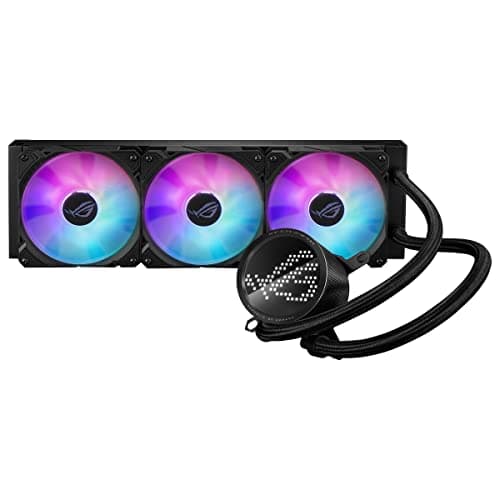 Image of ASUS ROG Ryuo III 240 all-in-one CPU liquid cooler with Asetek 8th gen pump, compatible with Intel LGA 1700/1200/ 115x & AMD AM5/ AM4, Anime Matrix LED Display and ROG ARGB cooling fans, black