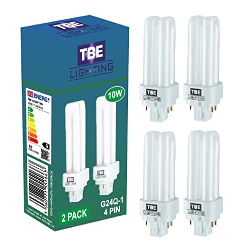 Image of TBE LIGHTING 10w G24Q-1 4-Pin CFL Lamp - Pack of 4 Units - Cool White 4000K, 600 Lumen/Double Turn CFL Compact Fluorescent Light