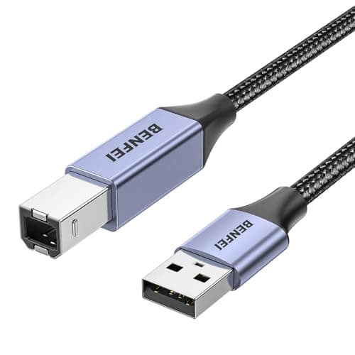 Image of BENFEI USB Printer Cable, 6.6FT/2 Meter USB A to USB B Cable for HP, Canon, Brother, Dell, Epson, Lexmark, Xerox, Grey