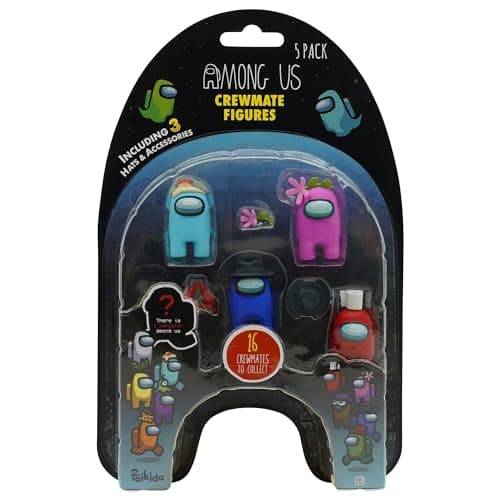 Image of Among Us Crewmate Figures 5 Pack AU2040-H, Official Merchandise Perfect Collectable Figure Gift Game Fan (Light Blue-Pink)