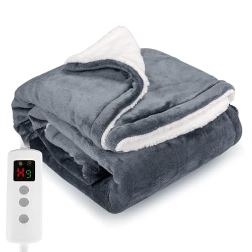 Image of PROALLER Heated Blanket Electric Throw 160x130CM, 10 Levels &1-9H Timer Auto-Off, Machine Washable, Soft Flannel Sherpa Full Body Warming, Sofa Bed Office Use, Heating Blanket -