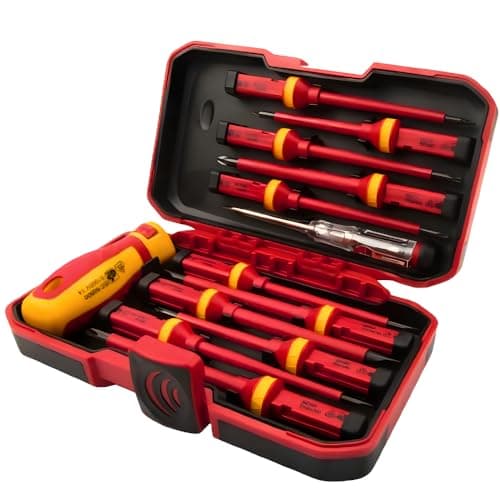 Image of Tolsen 13pcs VDE Insulated Electricians Screwdriver Set with Rubber Handle in Hard Case | Interchangeable | Magnetic Tips | 1000V | Ideal for Electrical, Home and DIY Projects