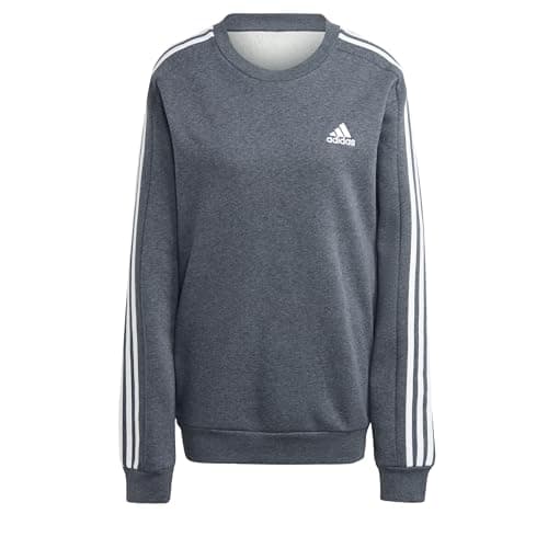 Image of adidas Men's Essentials Fleece 3-Stripes Sweatshirt, Dark Grey Heather, M
